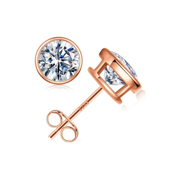 18k 2 Carats Bezel Round Diamond Moissanite Earrings - Picture 4 of 17